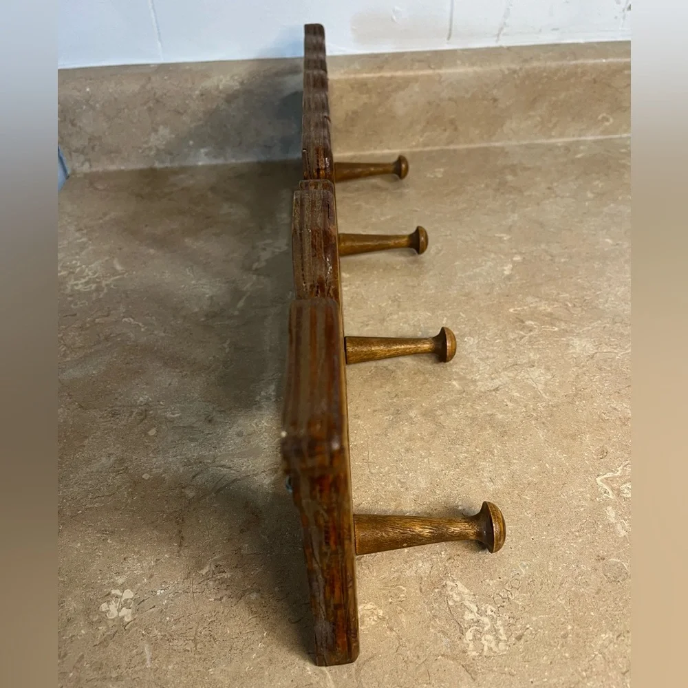 Vintage Wooden 'Mugs' Wall Hook Rack in Warm Brown